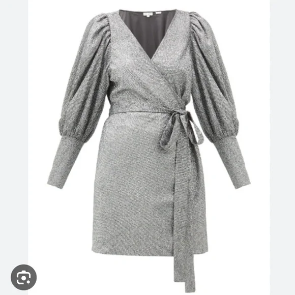 Rhode Frankie Gathered Lame Mini Wrap Dress - Picture 3 of 3